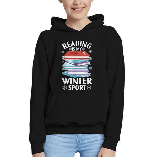 Winter Reading Book Bookworm Winter Graphic Youth Hoodie - Bookorys CA