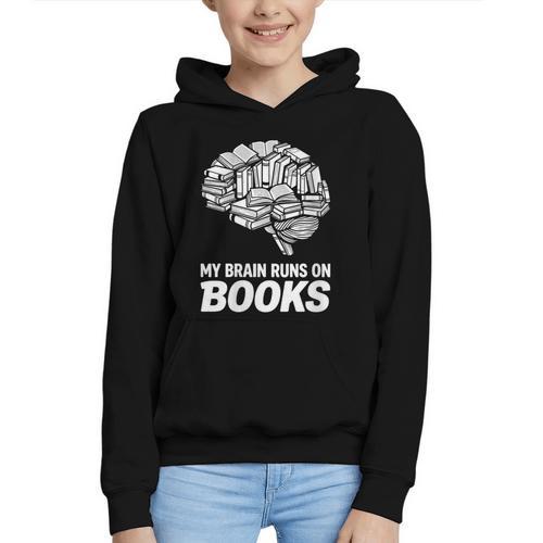 Women's My Brain Runs On Books Reading Bookworm Men Women Graphic Youth Hoodie - Bookorys AU