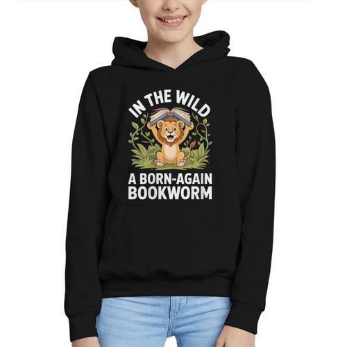 Women's Wild About Reading Book Reader Lion Zoo Animals Kids Graphic Youth Hoodie - Bookorys CA