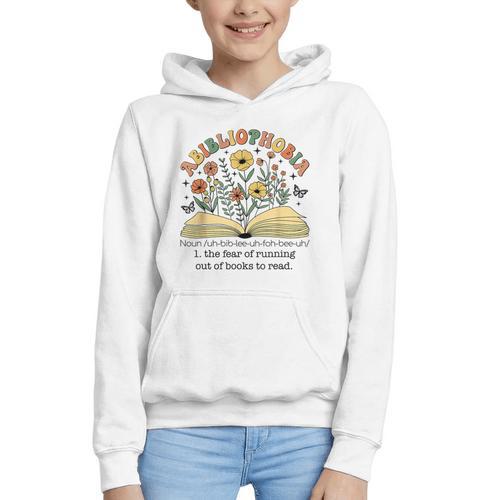 Abibliophobia Wildflower Reading Bookworm Book Reader Graphic Youth Hoodie - Bookorys CA