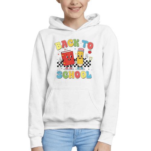 Back To School Checkered Book Pencil Groovy Teacher Student Graphic Youth Hoodie - Bookorys