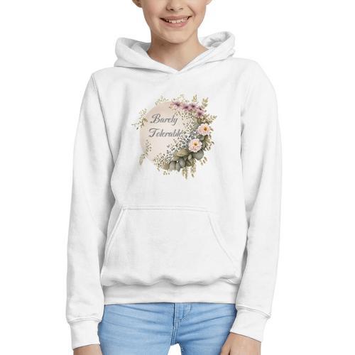 Barely Tolerable Book Lover Bookish Floral Bookworm Graphic Youth Hoodie - Bookorys