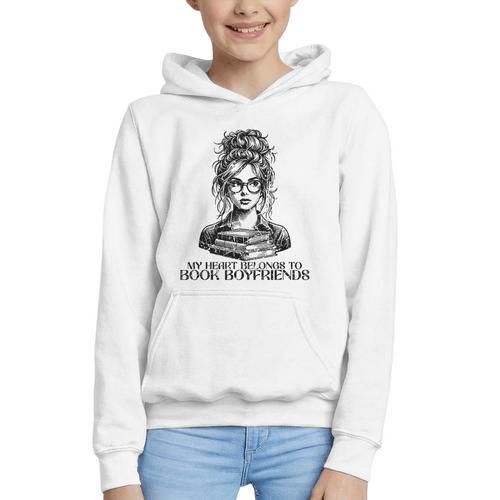 Book Lover Bent Over a Book Graphic Youth Hoodie - Bookorys DE