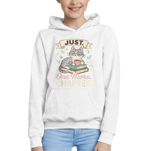 Book Lover Cute Cat Coffee Just 1 More Chapter Cozy Reading Graphic Youth Hoodie - Bookorys