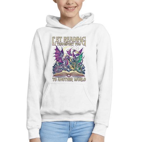 Book Lover Dragon Reading Transport You To Another World Graphic Youth Hoodie - Bookorys