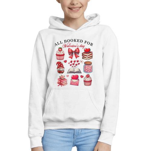 All Booked For Valentine's Day Book Lover Bookworm Bookish Graphic Youth Hoodie - Bookorys DE