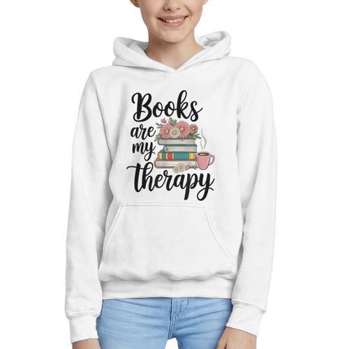 Books Are My Therapy Coffee Books Flowers Bookish Book Lover Graphic Youth Hoodie - Bookorys