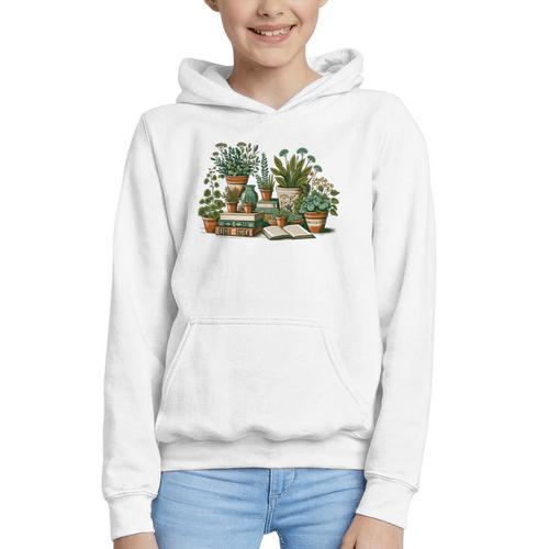Botanical Garden Plants With Books Graphic Youth Hoodie - Bookorys