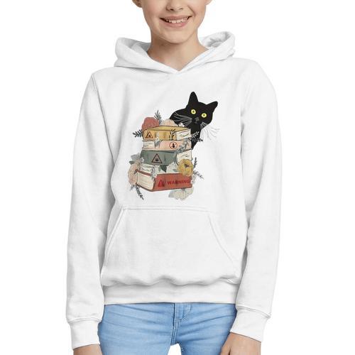 Cat And Books Flowers Reading Club Cat Lover Bookworm Graphic Youth Hoodie - Bookorys