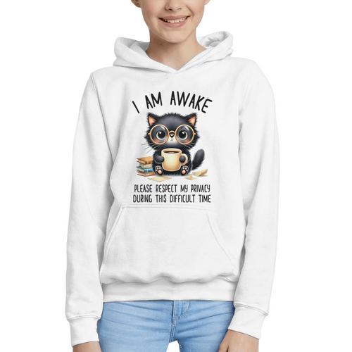 Cat Glasses Coffe Books I Am Awake Please Respect My Privacy Graphic Youth Hoodie - Bookorys AU