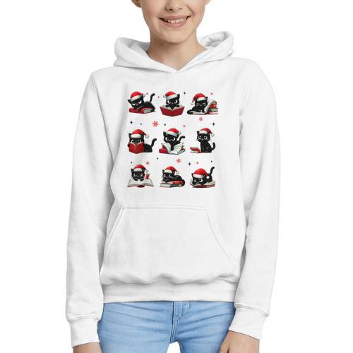 Cat Reading Books Lover Christmas Cat Lover Xmas Graphic Youth Hoodie - Bookorys DE
