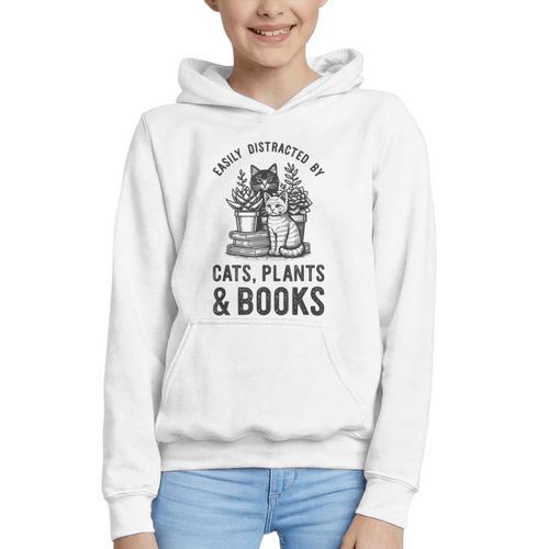 Cats Plants And Books Shirt Plant Lover Gardening Graphic Youth Hoodie - Bookorys