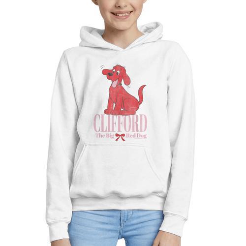 Clifford The Big Red Dog Pink Text With Bow Illustrated Book Graphic Youth Hoodie - Bookorys CA