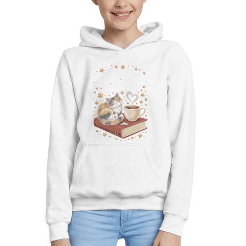 Coffee Cats & Books Cute Cat Book Lover Reading Graphic Youth Hoodie - Bookorys