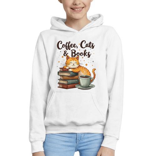 Coffee Cats And Books Lover For Women & Girls Coffee Graphic Youth Hoodie - Bookorys AU