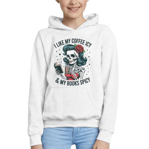 I Like My Coffee ICY & My Books Spicy For Book Lovers Graphic Youth Hoodie - Bookorys
