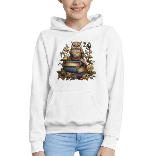 Cottagecore Aesthetic Floral Owl Books Graphic Youth Hoodie - Bookorys