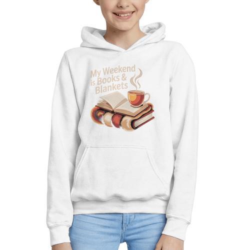 Cozy My Weekend Is Books Blankets Reading Tea Lover Premium Graphic Youth Hoodie - Bookorys