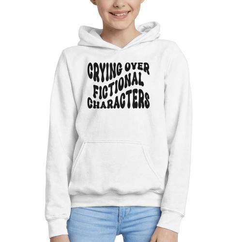 Crying Over Fictional Characters Book Lovers Graphic Youth Hoodie - Bookorys