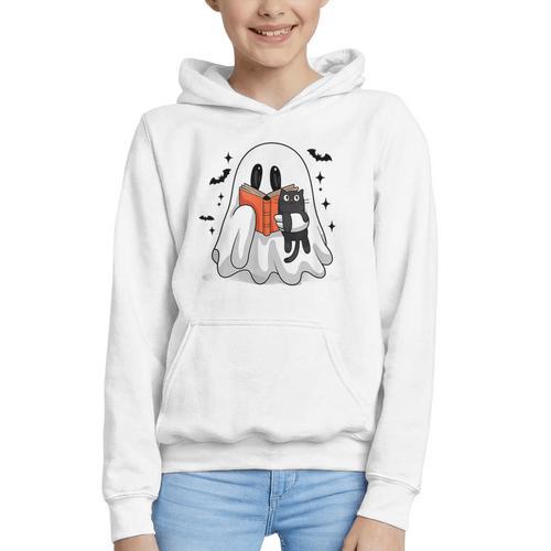 Cute Halloween Ghost Reading Book Graphic Youth Hoodie - Bookorys AU