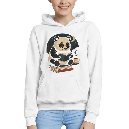 Cute Panda Reading Book Under Moon Bookworm Coffee Lover Graphic Youth Hoodie - Bookorys AU