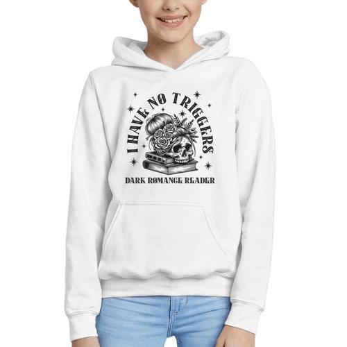 Dark Romance Merch Spicy Book Lover No Triggers Warning Graphic Youth Hoodie - Bookorys