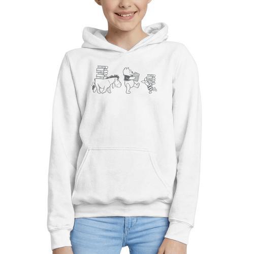 Disney Winnie The Pooh Eeyore Pooh & Piglet Carrying Books Graphic Youth Hoodie - Bookorys