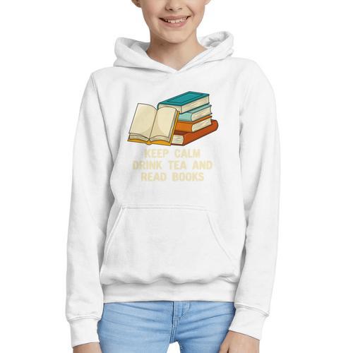 Drink Tea And Read Books Reading Bookworm Literature Graphic Youth Hoodie - Bookorys DE