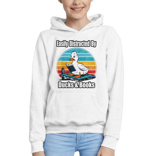 Ducks Books Lover Easily Distracted By Ducks & Books Graphic Youth Hoodie - Bookorys