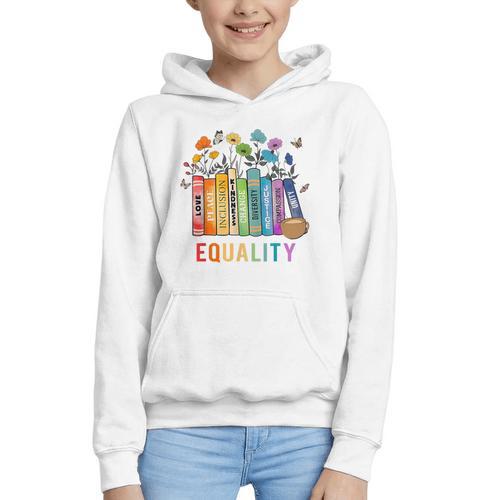 Equal Rights Book Flower Equality Peace Love Kindness Book Graphic Youth Hoodie - Bookorys UK