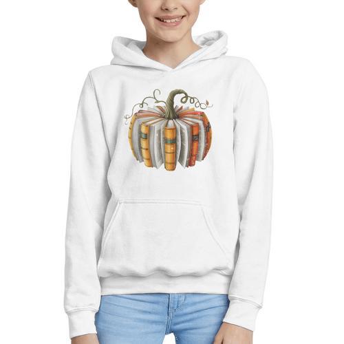 Fall Book Pumpkin Fall Librarians Bookworm Teachers Students Graphic Youth Hoodie - Bookorys