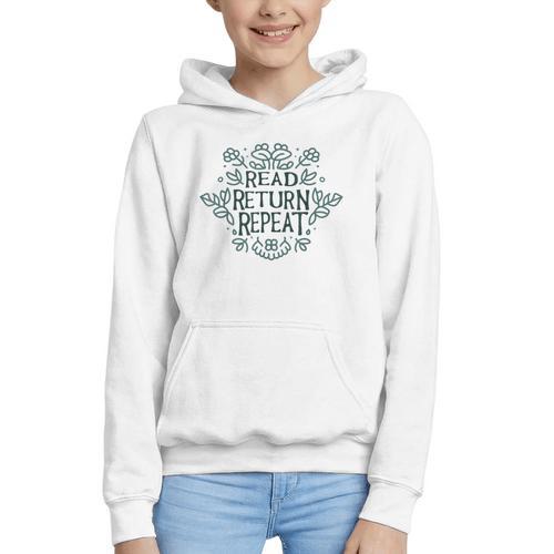 Floral “Read Return Repeat” Book Lovers Readers Librarians Graphic Youth Hoodie - Bookorys