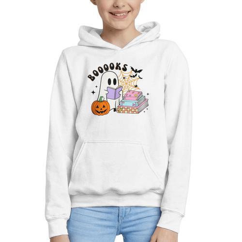 Ghost Reading Halloween Women Teacher Book Lover Graphic Youth Hoodie - Bookorys CA