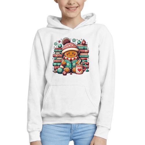 Gingerbread Reading Book Lovers Christmas Bookworm Librarian Premium Graphic Youth Hoodie - Bookorys CA