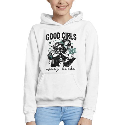 Good Girls Read Spicy Skeleton Book Club Graphic Youth Hoodie - Bookorys CA