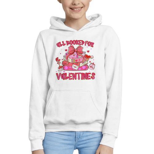 Groovy All Booked For Valentines Books Pink Coquette Bow Graphic Youth Hoodie - Bookorys DE