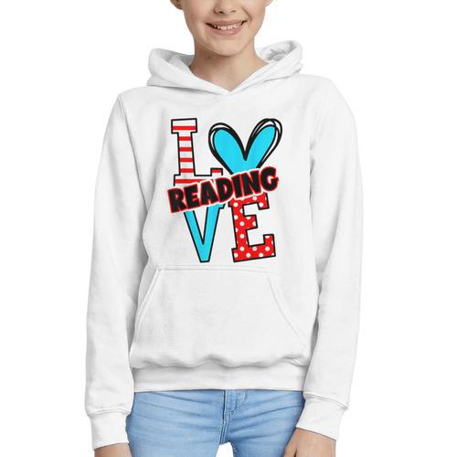 I Heart Books Love Reading Red And Stripe Animated Cat For Men Women Girls Kids Graphic Youth Hoodie - Bookorys