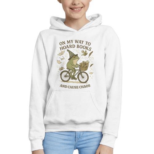 On My Way To Hoard Books And Cause Chaos Tom Foolery Graphic Youth Hoodie - Bookorys