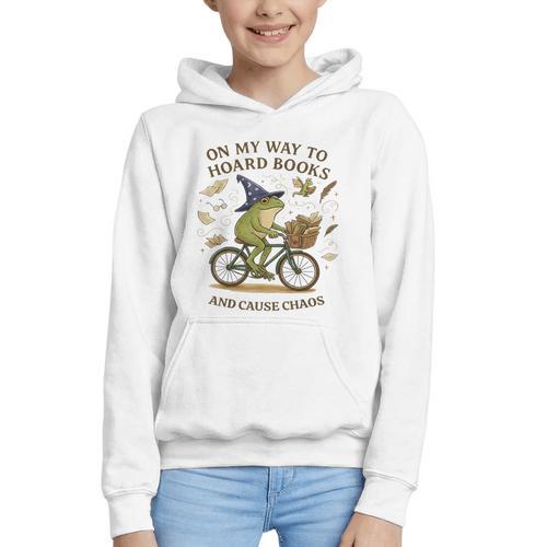 On My Way To Hoard Frog Books And Cause Cottagecore Chaos Graphic Youth Hoodie - Bookorys