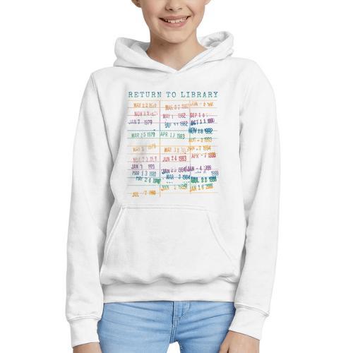 Library Card Vintage Book Due Date Bookish Rainbow Reading Graphic Youth Hoodie - Bookorys CA