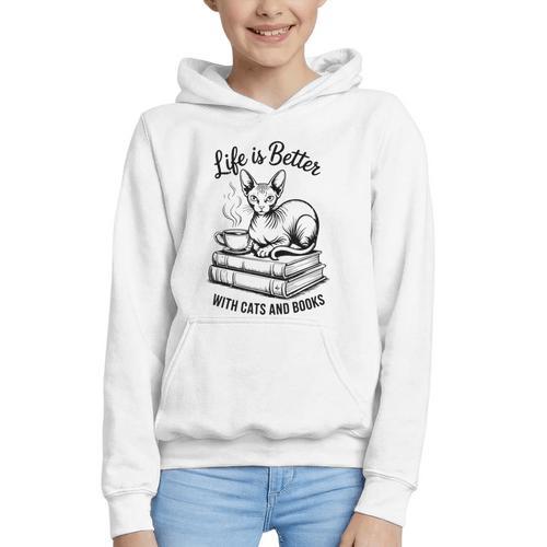 Life Is Better With Cats & Books Sphynx Cat Mom Women Graphic Youth Hoodie - Bookorys