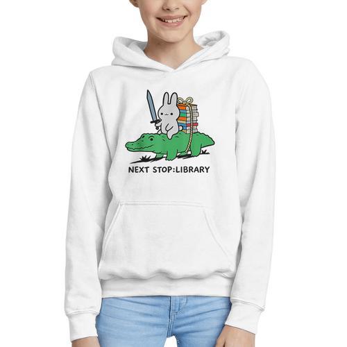 Next Stop Library Reading Book Graphic Youth Hoodie - Bookorys AU