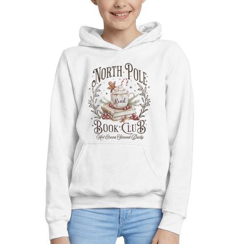 North Pole Readers Club Bookish Xmas Santa Book Reading Graphic Youth Hoodie - Bookorys DE