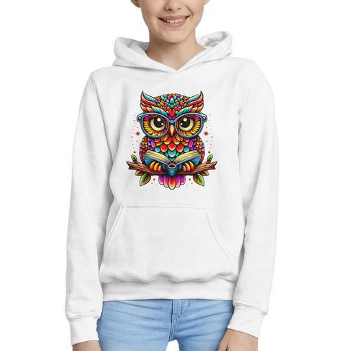 Owl With Glasses And Book Reading Graphic Youth Hoodie - Bookorys