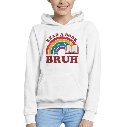 Read A Book Bruh Rainbow Vintage Reading Library Student Graphic Youth Hoodie - Bookorys CA