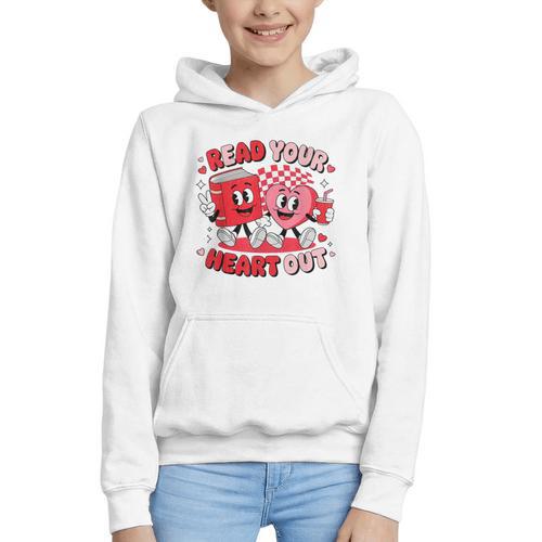 Read Your Heart Out Valentine's Day Retro Teacher Bookish Graphic Youth Hoodie - Bookorys CA
