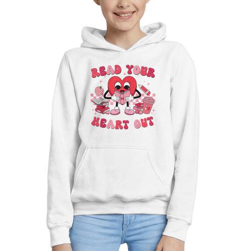 Read Your Heart Out Valentines Day Teachers Book Lovers Graphic Youth Hoodie - Bookorys AU