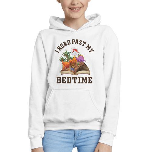 I Read Past My Bedtime Reading Dinosaur Book Lover Graphic Youth Hoodie - Bookorys