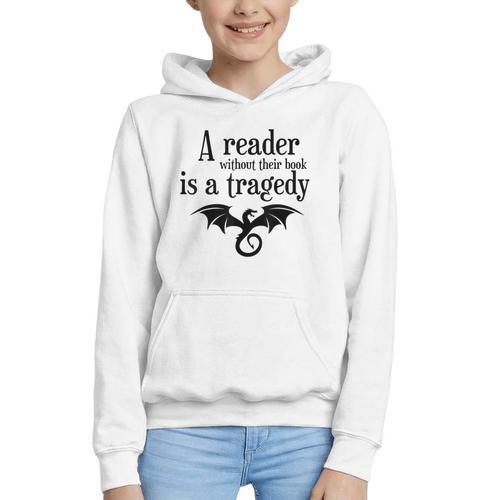 A Reader Without Their Book Is A Tragedy Dragon Rider Graphic Youth Hoodie - Bookorys DE