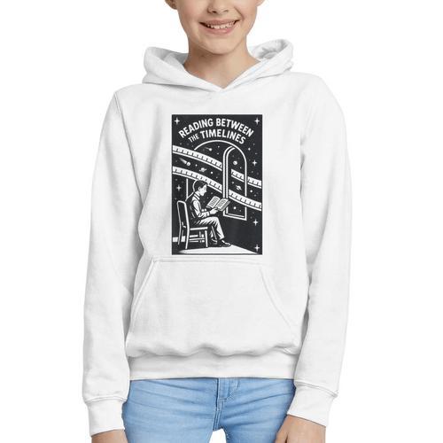Reading Between The Timelines Time Travel Books Graphic Youth Hoodie - Bookorys UK
